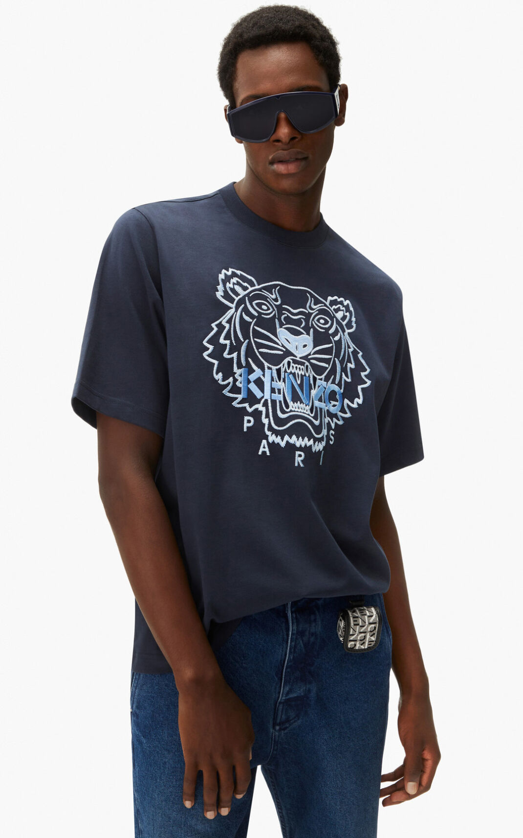 Kenzo Loose fitting Tiger T Shirt Blue Black For Mens 9372UYXVG